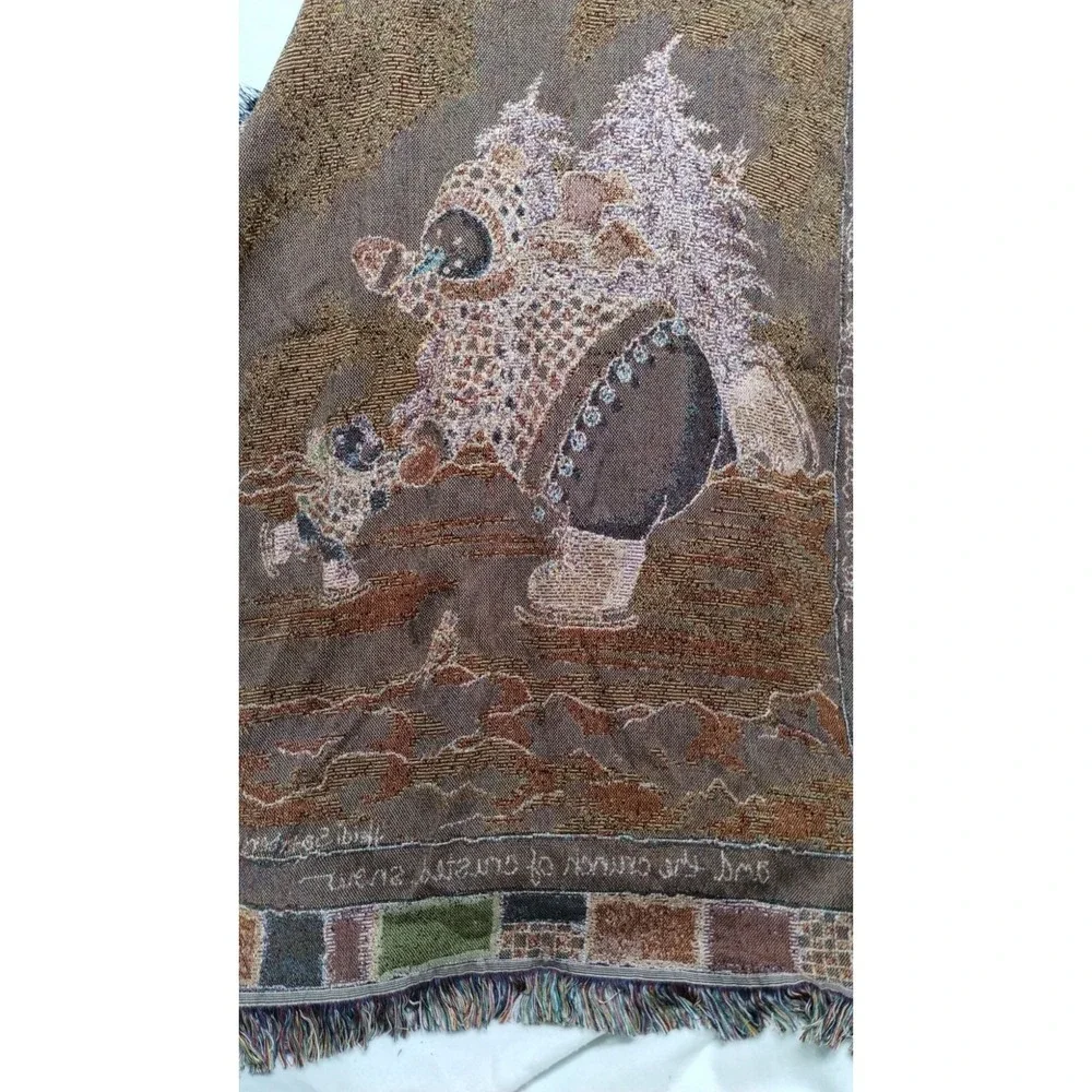 Heidi Salerberg Tapestry Throw Blanket Snowman Winter Scene‎ Fringed